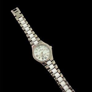 Anne Klein Metal & White Ceramic Swarovski Crystal Accented Watch